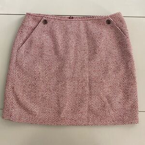 Banana Republic Herringbone A-Line White/Maroon Wool Blend Pocket Skirt Size 12